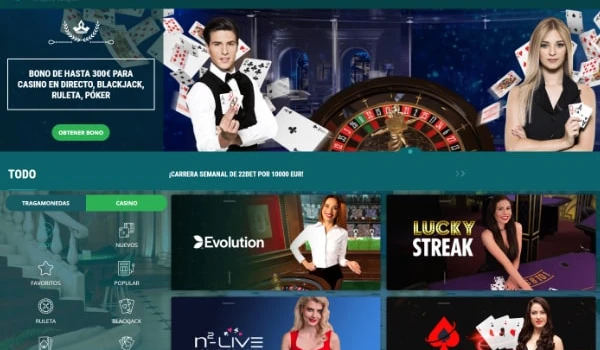 Paquete de bienvenida de casino de 22Bet