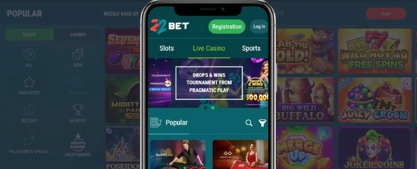 Aplicación móvil de casino de 22Bet