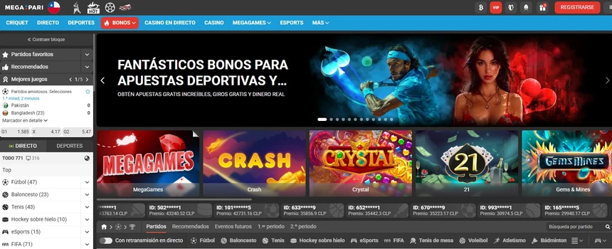 Sección de tragamonedas de MegaPari